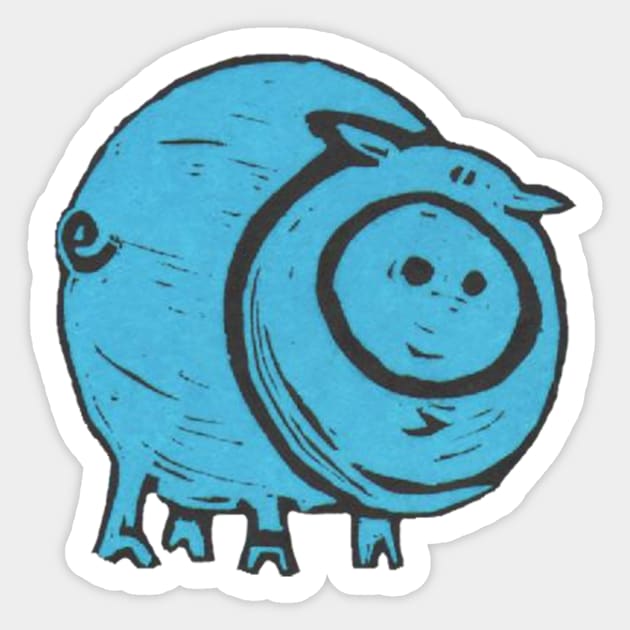 Pig, A Big, Fat, Blue Pig, what's not to love about piggies?! Sticker by krisevansart